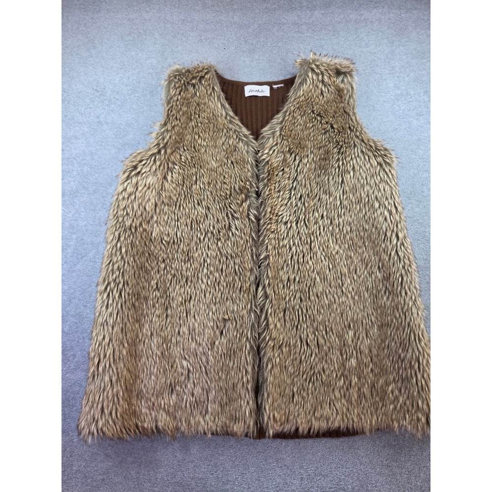 Le Moda Womens Faux Fur Ribbed Back Open Front Vest XL Brown Boho Cabin Core